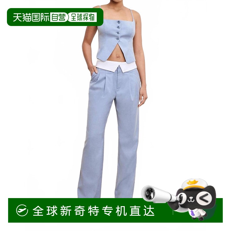自营 good american斜纹合身折叠长裤，交叉影线蓝色001-交叉影线