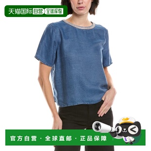 Camuto blue Rhinestone Blouse 美国奥莱直 Collar 自营Vince