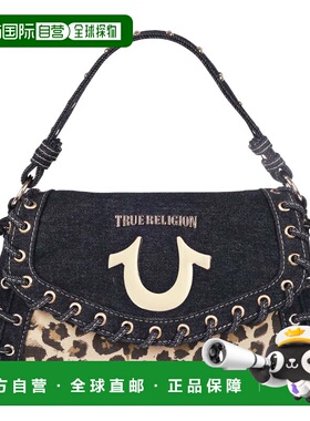 自营True Religion Denim Leopard Eyelet Trim Flap Bag - leopa