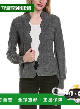 自营sofiacashmere扇贝边羊毛和羊绒混纺开衫-灰色 美国奥莱直发