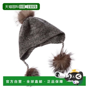 自营Portolano Fox Fur Poms Cashmere Earflap Hat - grey 美国
