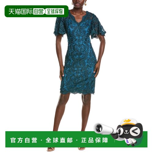 自营Tadashi Shoji Arnett刺绣Flutter袖子连衣裙-蓝色 美国奥莱