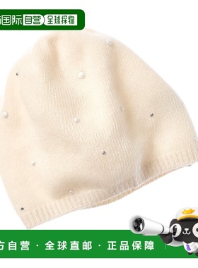 自营Portolano Pearls & Crystals Stones Cashmere Beanie - whi