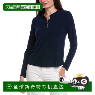 Neck Ruffle Top 自营 美国奥莱 Round blue 直发 CeCe