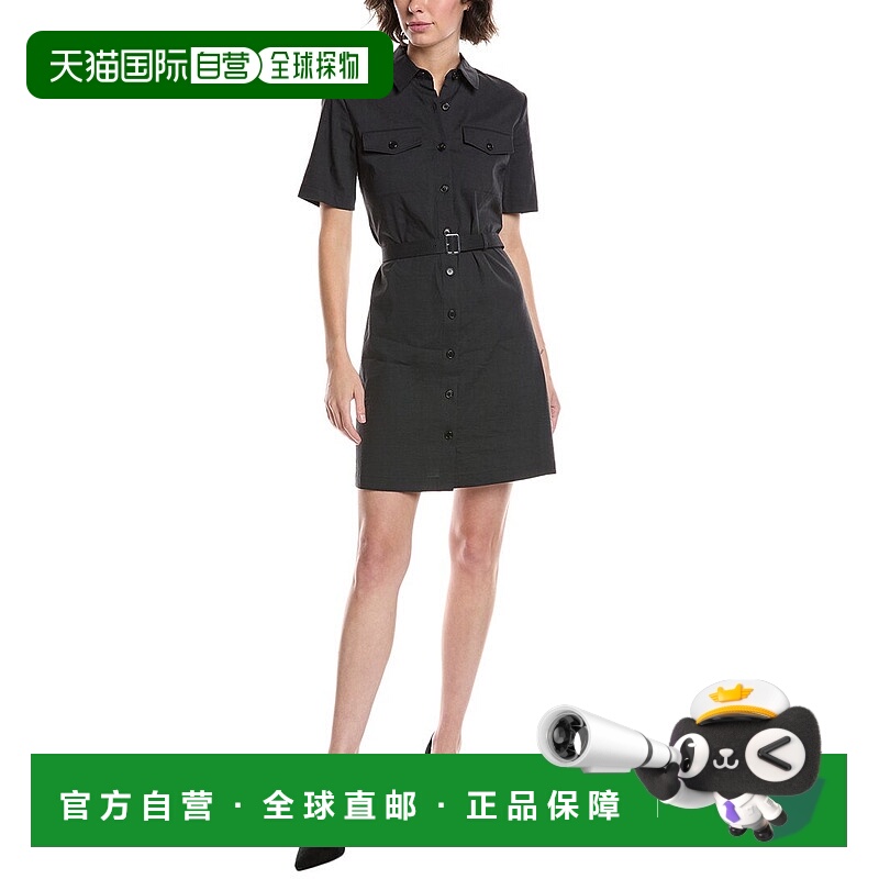 自营Theory迷你亚麻混纺衬衫连衣裙-蓝色 美国奥莱直发