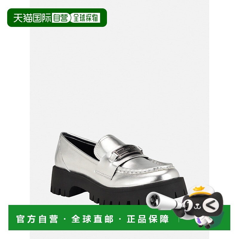 自营guess应用仿皮标志乐福鞋-银色 美国奥莱直发