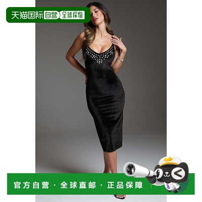 自营Bebe Women's Swarovski Velvet Slip Dress - black 美国奥