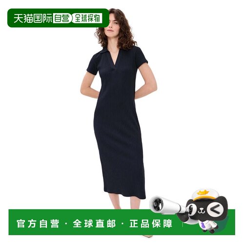 自营Vince Polo连衣裙女沿海罗纹纯棉v领短袖GBO3805-蓝色 美国奥