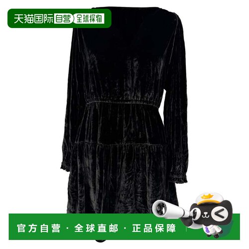 自营Ulla Johnson Audrey黑色天鹅绒黑色分层迷你连衣裙 美国奥莱