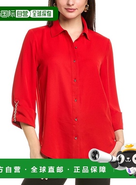 自营 Anne Klein 链条卷带衬衫 - 红色 美国奥莱直发