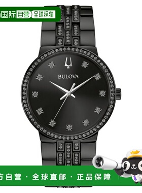 自营Bulova Men's Gemmed Black Dial Watch - black 美国奥莱直
