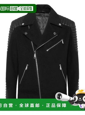 自营philipp pleinWool Biker Jacket with Leather Inserts - bl