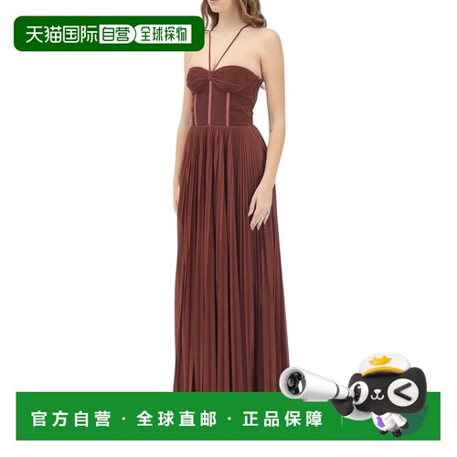 自营pinkoBrown Cicogna Polyester Pleated Maxi Dress - brown