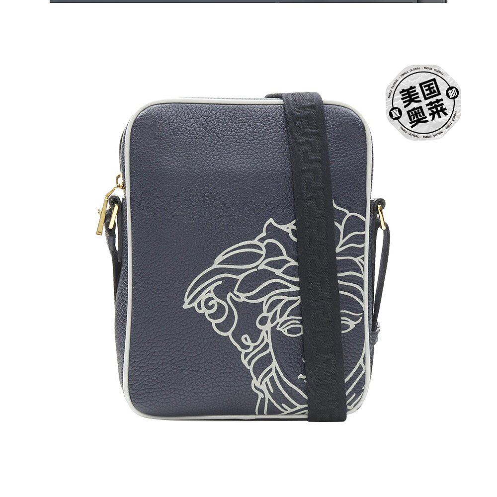 新款 versace pop 美杜莎海军灰色小牛皮 greca 斜挎邮差包 - 蓝