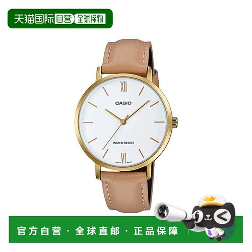 自营Casio Women’s Tan Leather Strap Analog Watch with Gold