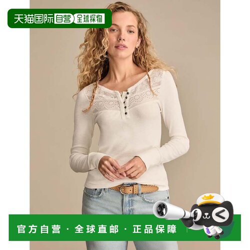 自营lucky brandLucky品牌女蕾丝Henley-white 美国奥莱直发