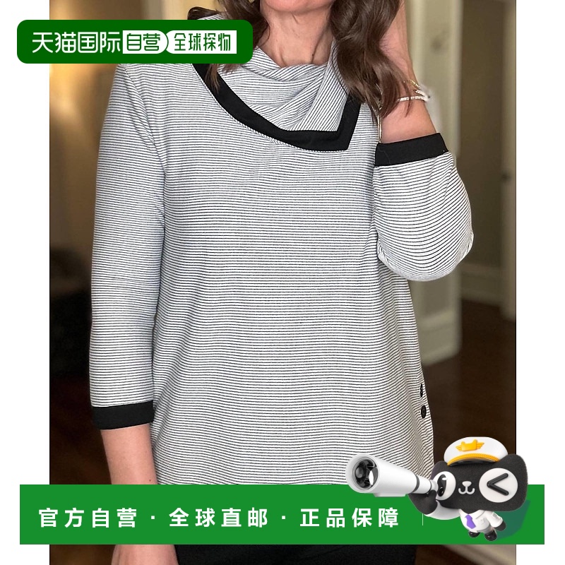 自营 multiples3/4 SLV 落肩围脖领上衣(黑色条纹) - 黑色条纹