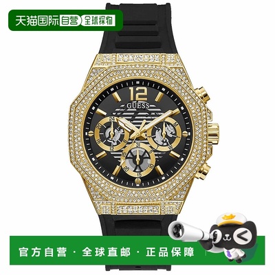 自营Guess男士动量黑金色多功能黑色表盘手表-黑色 美国奥莱直发