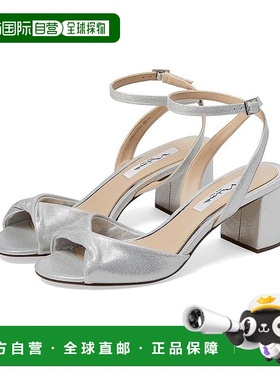 自营 Nina Nigella女式凉鞋US 6银色可调节脚踝带块鞋跟ZPO2962-
