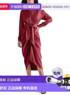 自营 Steve Madden Sula女式衬衫连衣裙4件红色卷边前襟长袖ERK32