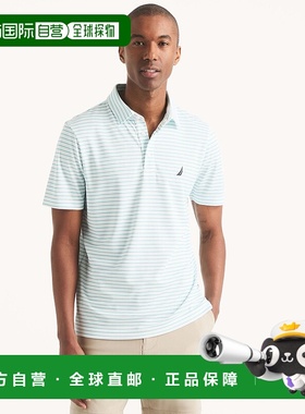 自营 Nautica男式Navtech条纹经典合身翻领针织衫-亮白色 美国奥