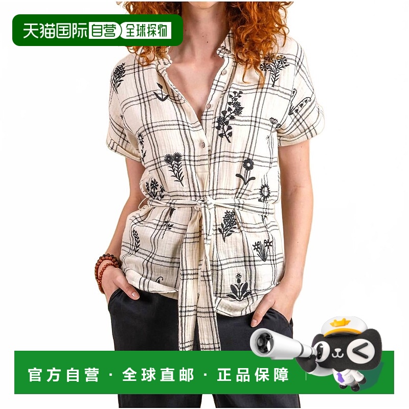 自营paparazziEmbroidered Double Face Plaid Cap Sleeve Shirt