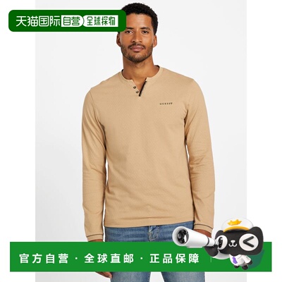 自营guessRicardo Long-Sleeve Henley Tee - toasted taupe 美国