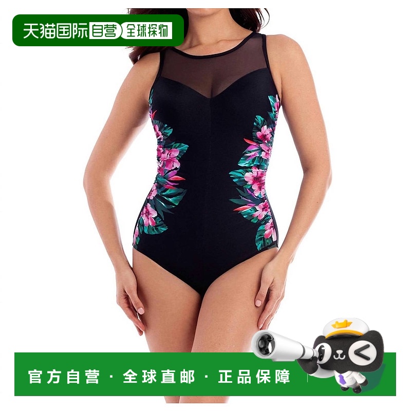 自营 miraclesuit大溪地诱惑女神Dd罩杯网眼高领内衣一件黑色-黑