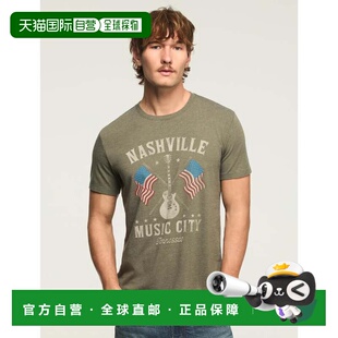 自营lucky brandLucky品牌纳什维尔男士吉他t恤-中深绿色 美国奥