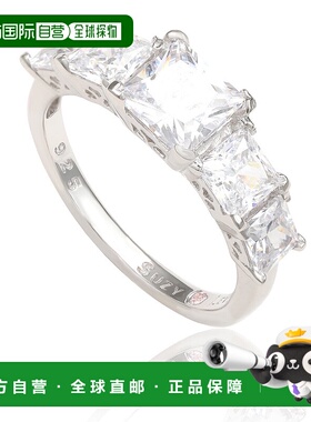 自营 Suzy Levian 纯银毕业上丁方形切割白色方晶锆石戒指 - 白色