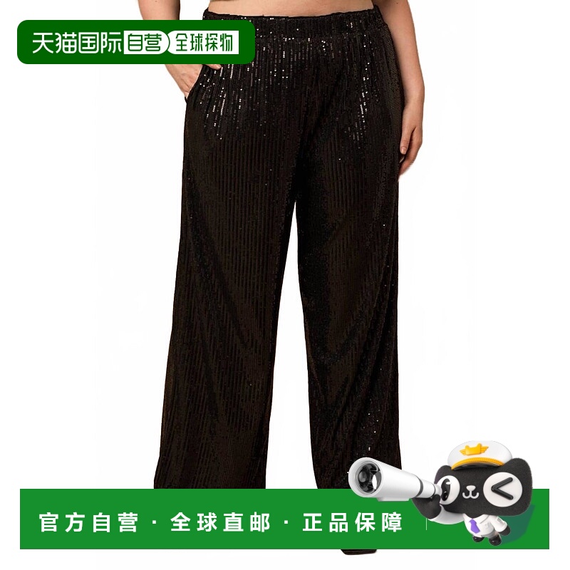 自营gilliSequin Elastic Waist Wide Leg Pants - Plus In Black