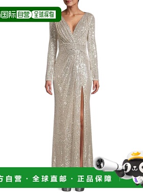 【美国直邮】mac duggal 女士 连衣裙长袖长裙礼服晚礼服亮片闪闪