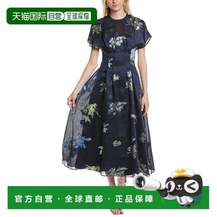 蓝色 roseLela玫瑰亚麻和丝绸混纺迷笛连衣裙 美国奥莱 lela 自营