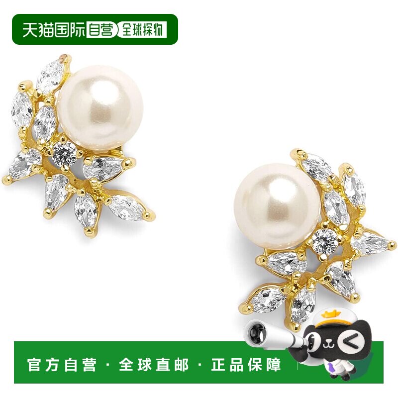 自营liv oliver18k 多形状方晶锆石和珍珠花式耳环 - 金 美国奥莱