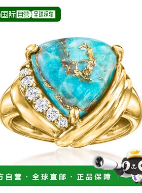 自营Ross-Simons 绿松石和钻石戒指，18kt 黄金镀纯银 - 白色 美