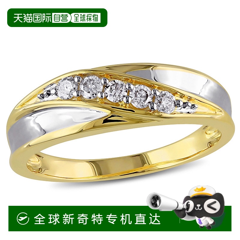 美国直邮Julianna B男士结婚戒指10k双色金交叉钻石时尚设计10.5