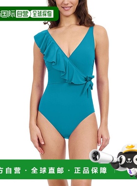 自营 profile by gottexGottex Tutti Frutti V领褶边泳衣-绿色