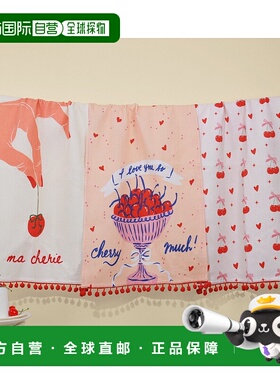 自营tiramisu“Ma Cherie”樱桃厨房毛巾套装-桃红色、白色 美国