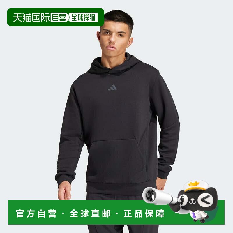 自营adidas阿迪达斯男式训练连帽衫-黑色 美国奥莱直发卫衣