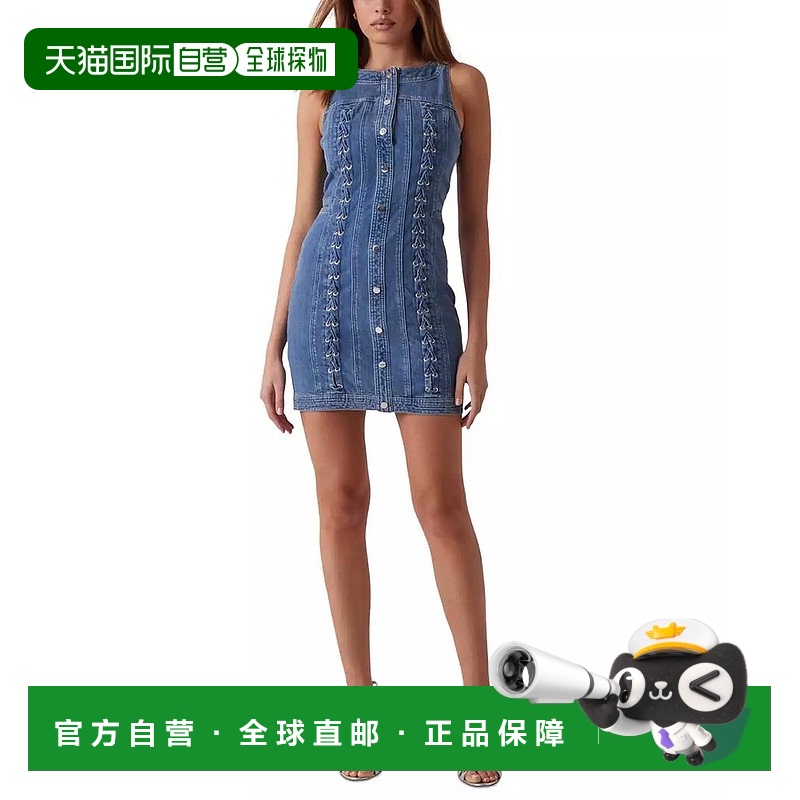1h可退 【美国直邮】guess 女士 靴子牛仔修身蕾丝连衣裙