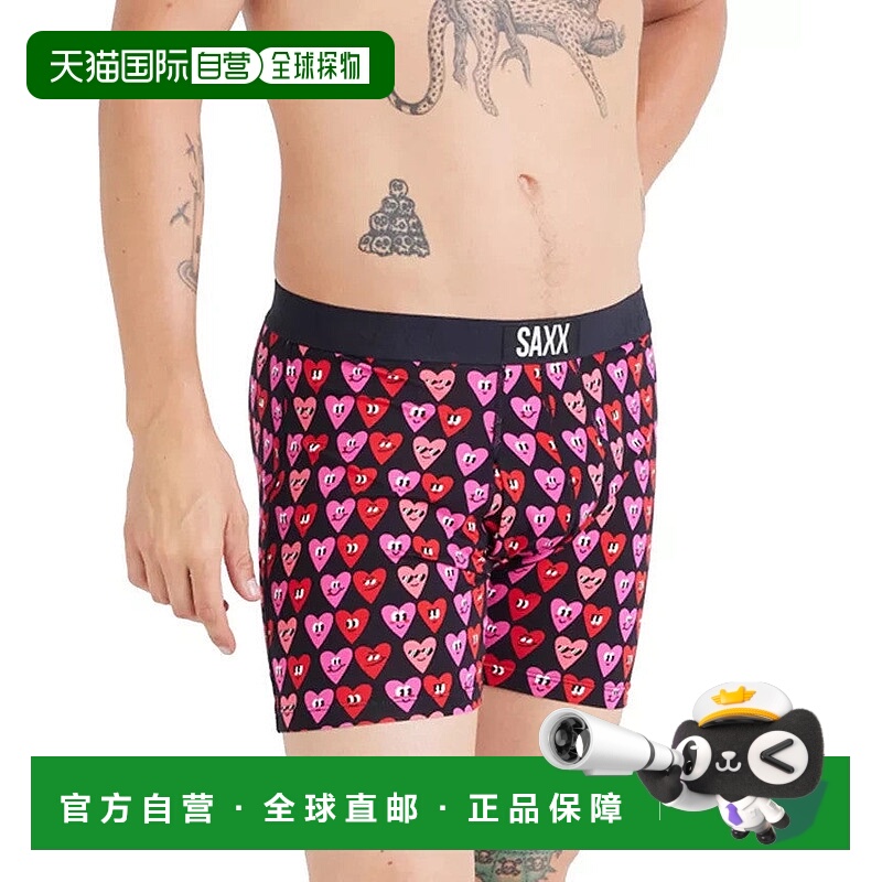 自营 Saxx Ultra男式内裤黑色粉色心形印花弹力平角内裤BUU754-黑