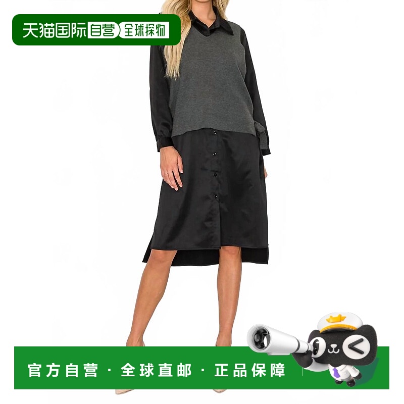 自营johWoven Shirt Dress With Detachable Sweater Knitted Ves