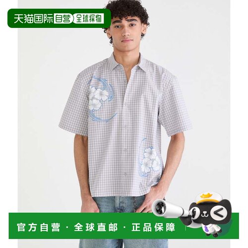 自营Aeropostale Floral Tattoo Microplaid Boxy Shirt - grey 0