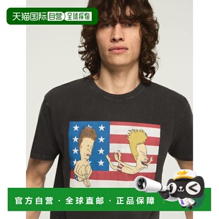 自营lucky brandLucky品牌男士Mtv Beavis和Butthead国旗t恤-黑色