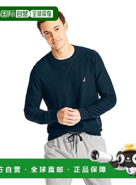 自营 Nautica 男士 Navtech 纹理圆领毛衣 - 海军蓝 美国奥莱直发