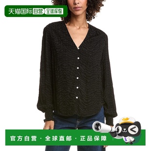 美国奥莱直发 黑色 自营Bella Dahl提花纽扣衬衫