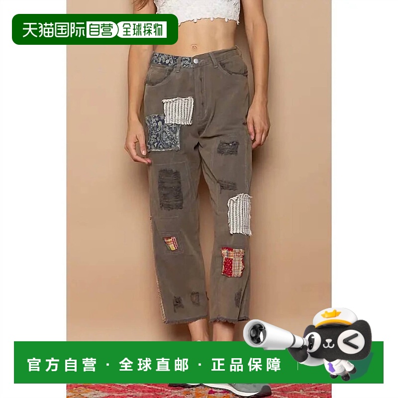 自营polPatchwork Detail Denim Ankle Pants In Grey - grey 美
