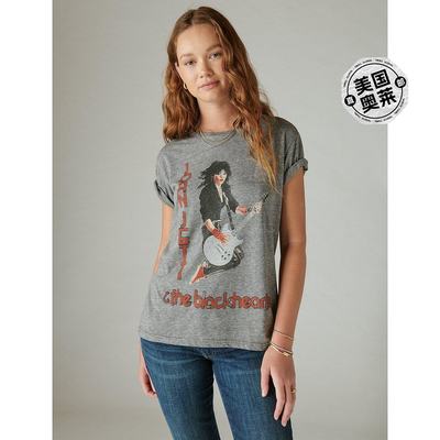 Lucky Brand 女式 Joan Jett 男友 T 恤 - 中号深灰色 【美国奥莱