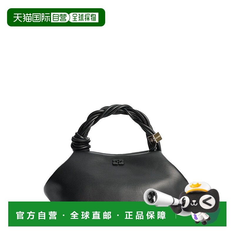 自营ganniBlack Bag With Twisted Handle And Gold Accents - bl