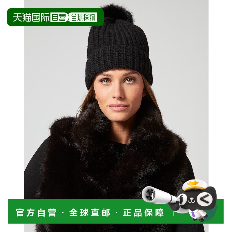自营adrienne landauFaux Fur Pom-Pom Knit Beanie - onyx 美国